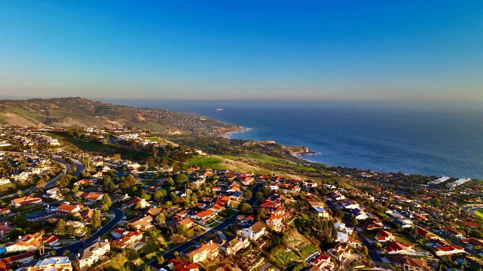 Aerial view of a coastal Orange County residential neighborhood near Fountain Valley, California
